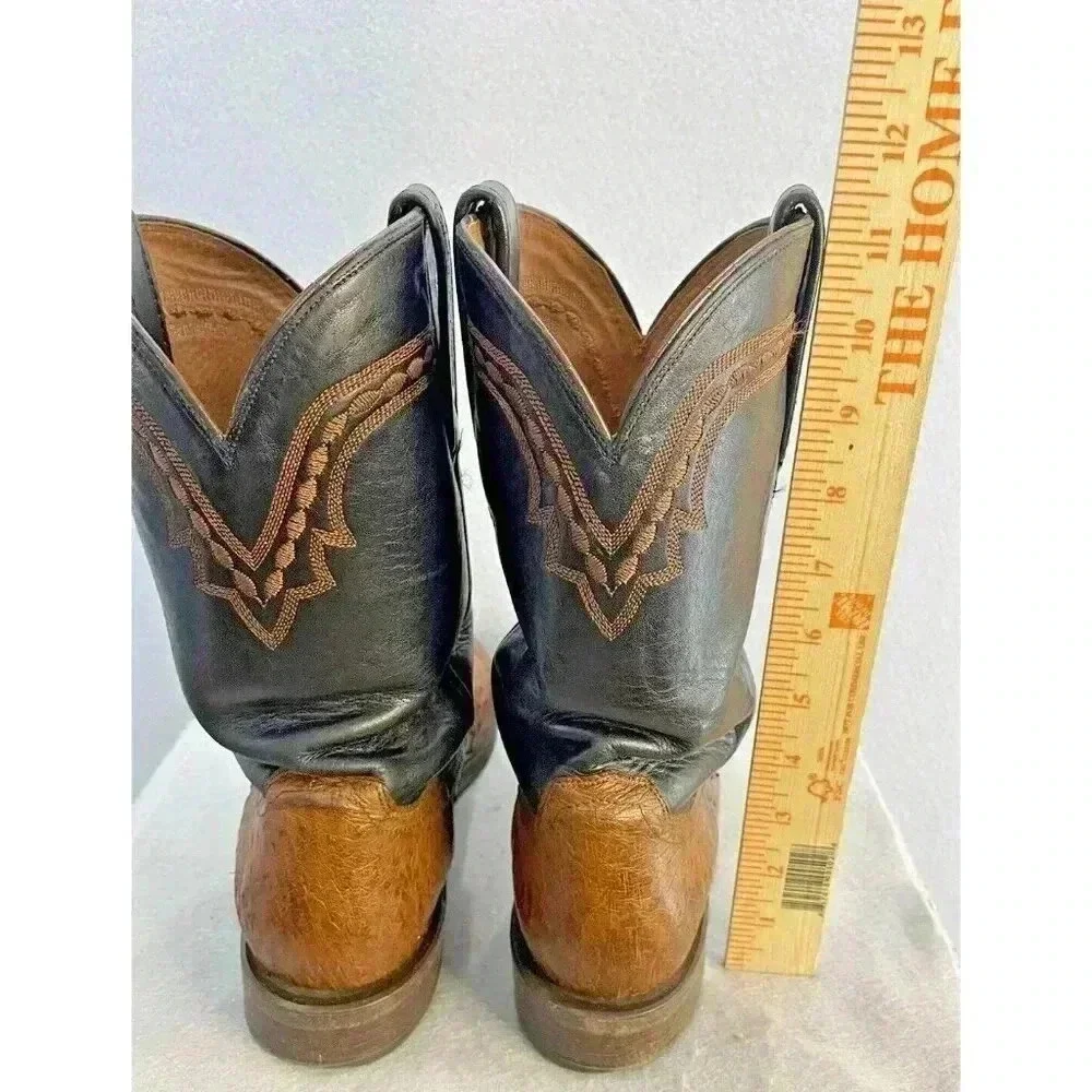 Lucchese 1883 Full Quill Ostrich Western Chocolate Peanut Brittle Boots 9D